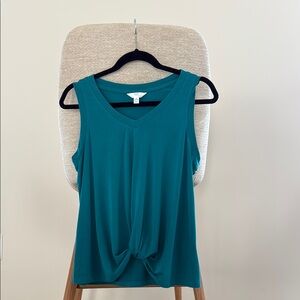 Time and Tru Teal Knot Front Tank Top